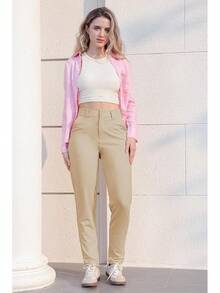 Women's High Waisted Leg Dress Pants, Work Business Trousers, Formal Office Tummy Control Slacks, 2025 - 卡其色 - 查看 2