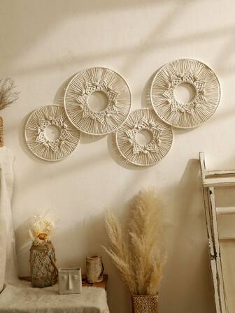Decoraciones de pared estilo bohemio con cuerda trenzada circular, pinturas decorativas de pared trenzadas, pinturas decorativas de pared de estilo nórdico bohemio con cuerda de algodón para decoración de dormitorio y sala de estar, creando una atmósfera cálida en el hogar