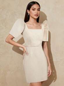 Amyenjoylife - Đầm truyền thống Philippines hiện đại, tay áo cánh bướm thanh lịch, đầm dự tiệc, đầm cổ vuông màu trơn. - Màu vàng - Xem 2