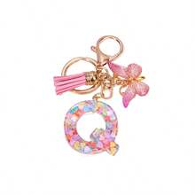 1pc New Pink Sequin 26 Letter Epoxy Butterfly Tassel Metal Keychain Wholesale Bag Charm Jewelry Gift - Pink - View 3