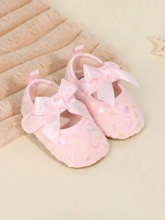 1 Pair Infant/Toddler Girls Butterfly Hook And Loop Design Flat Non-Slip Princess Shoes, Suitable For 0-1 Year Old, Spring/Autumn