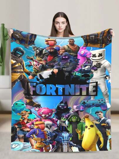 1pcs Soft Personalised Fort Merch Nite Flannel Thick Blanket, Suitable For Sofa, Bed, Living Room, Travel, Office, Shawl, Nap Blanket, Air Conditioning Blanket, Bed Sheet, Camping, Ideal Gift, Daily Gift