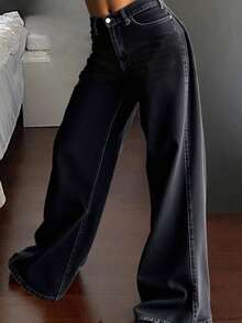 Livesso Women's Flared Jeans In Washed Denim,Back To School Clothes - Black - View 2