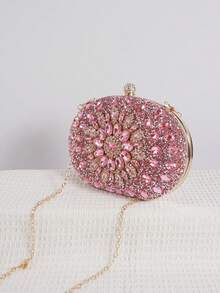 Sparkling Luxurious Rhinestone Decor Handbag, Small Clutch Purse, Elegant For Evening Gown, Wedding, Party, With Metal Chain, Fashionable Lady Handbag, Bridal Purse, Perfectly Matching With Prom Accessories, Prom Bag For Party, Clutch Bag For Wedding - 粉色 - 查看 2