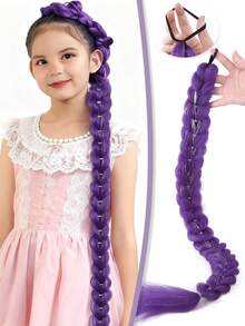 30 Inch Purple Braided Ponytail, Elastic Long Braid With Laser Decoration, Synthetic Heat-Resistant Fiber Wig, Suitable For Women's Daily Wear, Suitable For Various Occasions, Halloween - Multicolor - View 2