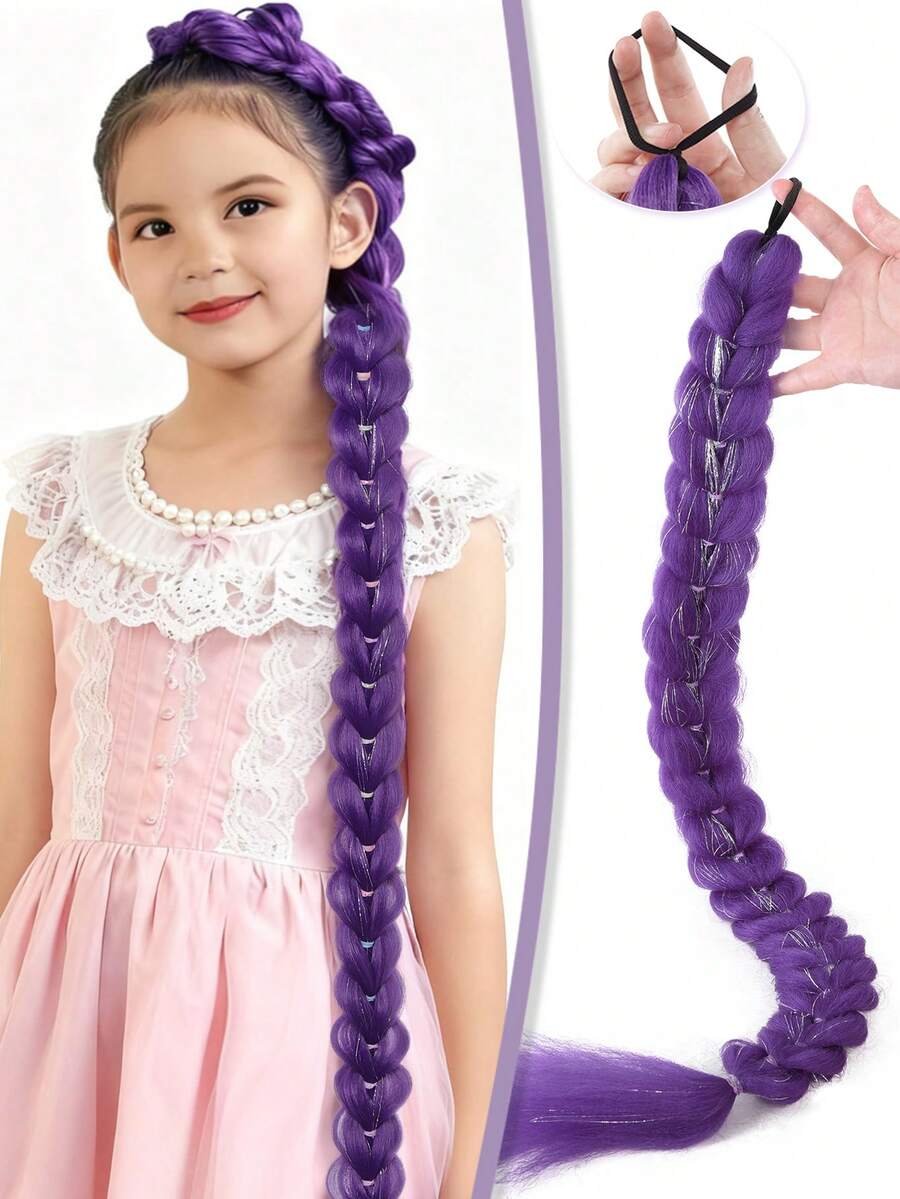30 Inch Purple Braided Ponytail, Elastic Long Braid With Laser Decoration, Synthetic Heat-Resistant Fiber Wig, Suitable For Women's Daily Wear, Suitable For Various Occasions, Halloween