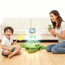 1 Set, Aproximadamente 18.5cm de diámetro, Material de plástico, Disco de lanzamiento de rana musical eléctrica, Estilo de dibujos animados, Color principal verde, Plato giratorio redondo, 6 ranitas pequeñas de colores + 2 redes de captura + caja de almacenamiento, 3 ajustes de velocidad, Saltar y cantar, Juego interactivo para padres e hijos, Mejorar la coordinación mano-ojo y la concentración, Juguete educativo para niños de 3+, Regalo interactivo para cumpleaños/Día del Niño/Halloween/Navidad/Fiesta familiar - Multicolor - Ver 5