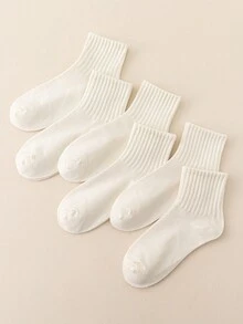 6pairs Solid Crew Socks, Fall Socks - Beige - View 5