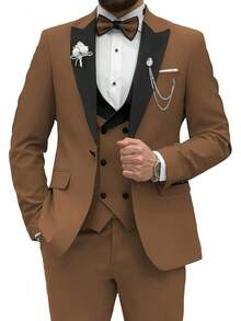 2026 Men's Casual Blazer & Pant Set  Men's Tuxedo Suit 3 Piece Slim Fit Suit For Men Tuxedo For Men Wedding Party Dinner Prom Relaxed Stretch Fit For Smart Casual Events - 棕色 - 查看 12