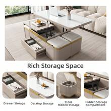 Guyii Modern Lift Top Coffee Table With 4 Storage Stools, Extendable Coffee Table With Wheels, 3-In-1 Multifunctional Center Table, Space Saving Folding Dining Table For Living Room, Easy Assembly - Grey - View 11