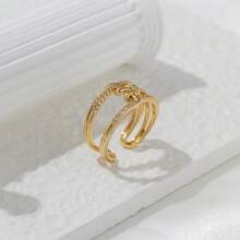 Exquisite And Sparkling Rhinestone Ring, Adjustable Opening, Brass, Stylish Stackable Ring For Women, Perfect For Parties And Gatherings. - Yellow Gold - View 5