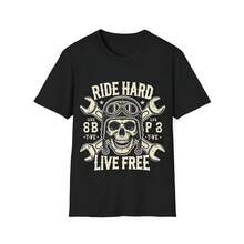 Camiseta Ride Hard Live Free, camiseta de motociclista, ropa de motociclista, camiseta gráfica unisex, ropa informal, regalo para motociclistas, camiseta de aventura - Negro - Ver 1