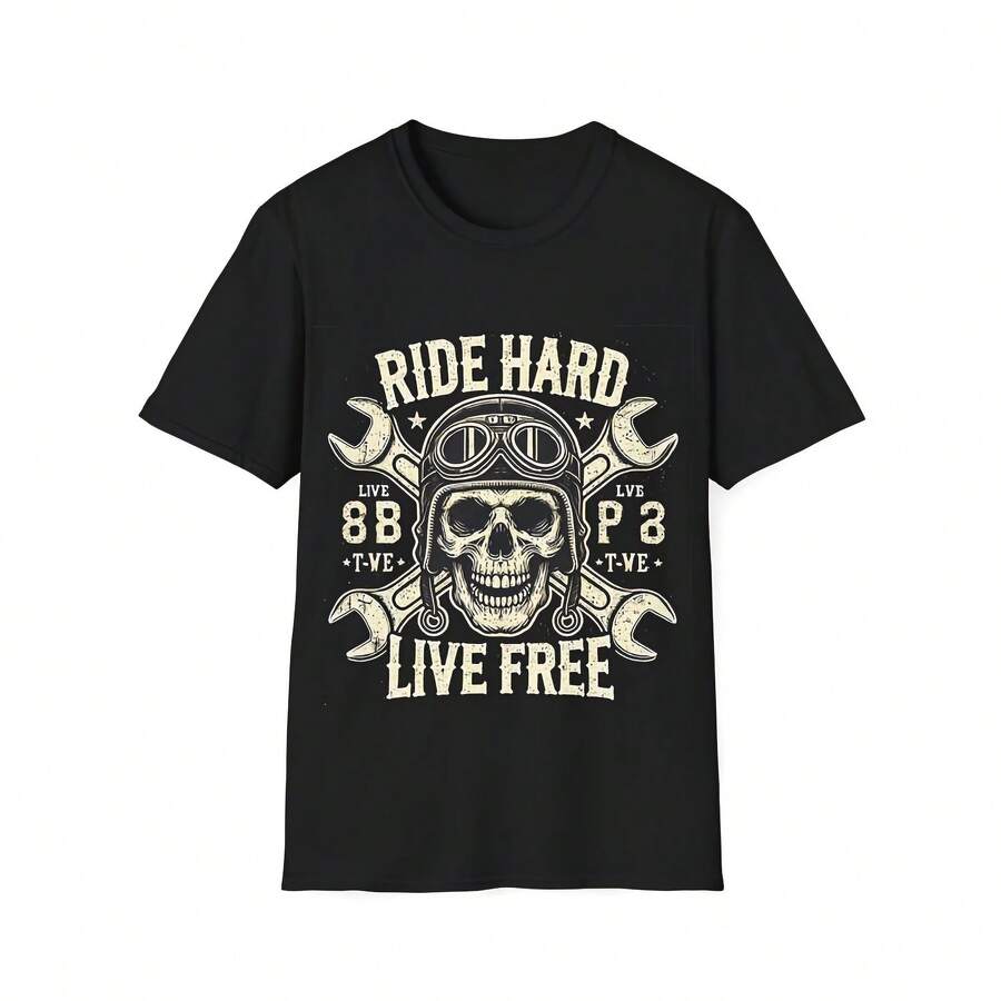 Camiseta Ride Hard Live Free, camiseta de motociclista, ropa de motociclista, camiseta gráfica unisex, ropa informal, regalo para motociclistas, camiseta de aventura - Negro - Ver 1