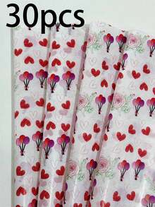 60/30/10 حزمة هدايا ورد الحب لعيد الحب - ورد بحجم 20 * 34 بوصة وتصميم فيونكة الحب، تغليف واقي خفيف الوزن، فيونكة حب وردية، تصميم حزمة الورد، نمط بالون الحب، مستخدم لتغليف الهدايا، حماية العناصر الهشة، ديكور المناسبات (الحب، باقة) - بالونات على شكل قلب - مشاهدة 13