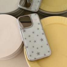 优雅蓝灰色星形图案手机壳，光滑亮泽，可爱手机保护套，兼容 17 Pro Max、16 Pro Max、15、14、13，适合女性使用 - 淺藍色 - 查看 4