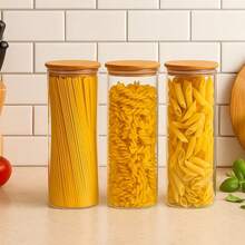 Set Of 3 Airtight Glass Storage Jars – 2050ml Large-Capacity Containers For Pasta, Rice, Oats & Cereal - Clear - View 4