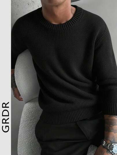  GRDR Men's Casual Jacquard Knit Crew Neck Long Sleeve Sweater