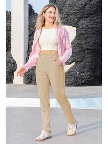 Women's High Waisted Leg Dress Pants, Work Business Trousers, Formal Office Tummy Control Slacks, 2025 - 卡其色 - 查看 3