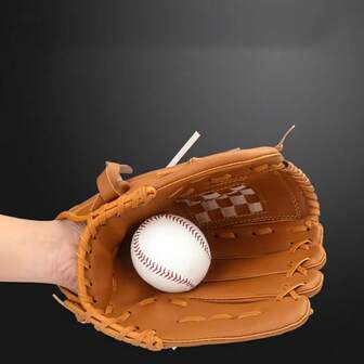 1 pieza Guante de béisbol y sóftbol de cuero de doble capa premium - Guante de béisbol/sóftbol profesional ambidiestro con costuras reforzadas, diseño amigable para adultos, equipo deportivo duradero para entrenamiento y juegos (lanzamiento, fildeo, tiro)