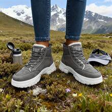 Women's Autumn/Winter Fleece-Lined Snow Boots, Thick-Soled Height-Increasing Casual Ankle Boots, Outdoor Non-Slip Versatile Work Boots, Autumn/Winter Style - 灰色 - 查看 7