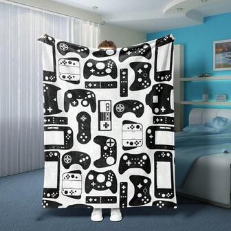 1 Stück Videospiel-Controller Schwarz & Weiß Gamer Überwurf - Weiche & leichte Flanelldecke, geeignet für Zuhause, Büro, Reise, Schlafzimmer Dekoration, Sofabezug, Gamer Stil Heimaccessoire