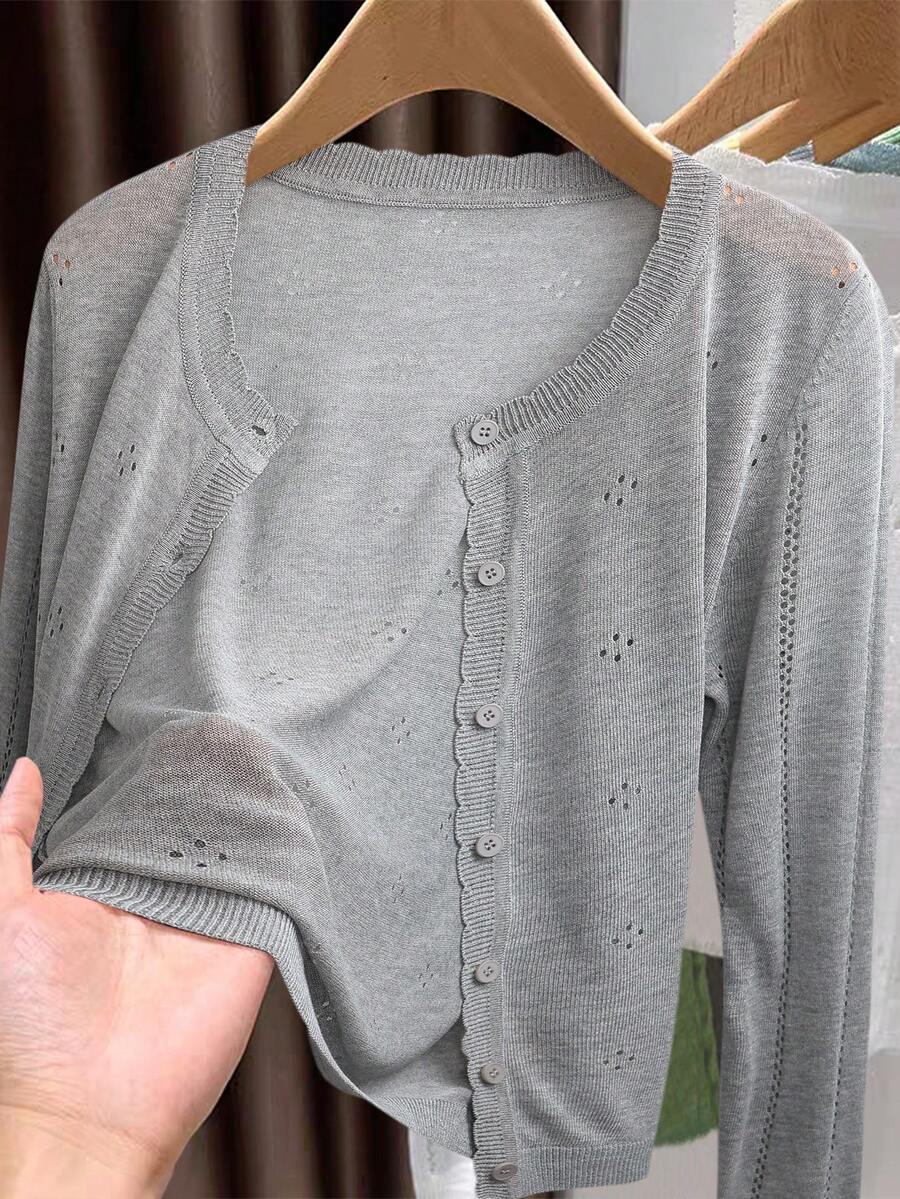 GIGOGOU Spring Summer Women Knit Sunscreen Shirt Casual Breathable Long Sleeves Cardigan