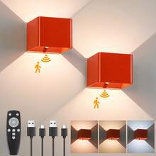 3-Color Wireless Motion Sensor Wall Light With Remote Control, 4000mAh Rechargeable Battery Powered LED Indoor Up/Down Wall Lamp, Dimmable Brightness, Suitable For Bedroom, Living Room, Corridor, Farmhouse - Three Colors + Remote Control - View 12