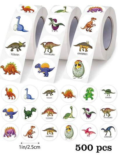 500 piezas de pegatinas de recompensa de dinosaurios de dibujos animados, redondas de 1 pulgada, 3 estilos con 18 diseños de dinosaurios, adecuadas para papelería, scrapbooking, recompensas, regalos, tarjetas, decoraciones festivas, etiquetas DIY, pegatinas de PVC resistentes al agua
