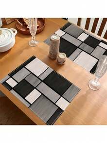 4-Pack Polyester Placemats, 12x18 Inch Rectangular Table Mats, Black Grey Geometric Plaid Pattern, Machine Washable Woven Tablemats For Dining Room, Kitchen, Holiday Party, And Cafe Decor - Nhiều màu - Xem 6