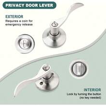 TTJM GOBEKOR 2 Pack Privacy Door Levers Brushed Nickel Door Handles Interior With Lock Modern Keyless Door Locks For Bedroom Bathroom - SatinNickel - View 3