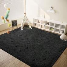 8x10 Area Rugs For Living Room Fluffy Shag Soft Washable Rug Large Fuzzy Plush Indoor Carpet For Bedroom Nursery Playroom Girls Boys Room Black 8'x10' Ideal For High-Traffic Areas And Easy Maintenance Perfect For Cozy Ambiance And Modern Decor - màu đen - Xem 5