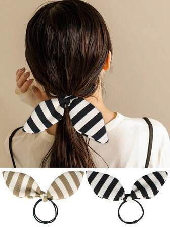 1条条纹休闲涤纶弹力发圈，经典百搭女士发圈，四季皆宜，可作马尾辫发圈、发绳、橡皮筋发圈、发绳。