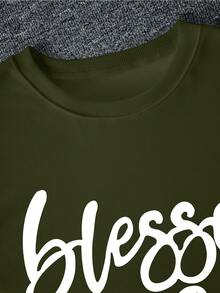 Plus Size Hoodie Two Pieces Fashion Warm Plus Fleece Round Neck Sweatshirt + Sports Sweatpants Simple Letter Print Suitable For Autumn And Winter Running Exercise Leisure Home Comfort Set - Olive Green - View 5