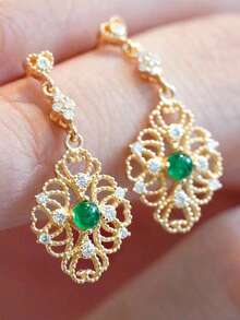 1 par de pendientes de gota con circonita cúbica preciosa para mujeres para fiesta, compromiso, aniversario, joyería, regalo del Día de San Valentín - 1# - Ver 7