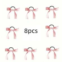 8 buc/set cravate de păr multifuncționale, accesorii de păr cu panglică de satin roz, cravate de păr cu funde, accesorii elegante pentru cap, suporturi pentru coadă de cal în stil coreean, decor de păr drăguț de prințesă, potrivite pentru uz zilnic, cadouri și recuzită pentru fotografie pentru femei și fete, elastice de păr, benzi de cauciuc pentru păr, șnururi, frânghie de păr, cravată elastică de păr - Roz - Vizualizare 8