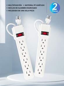 2 Piezas Regleta de enchufes,Extension Multicontacto Regleta 6 Enchufes, Enchufe de corriente, diseño ignífugo, con protección contra sobretensiones y sobrecarga,resistente y adecuada para el hogar y la oficina. - 2 piezas - Ver 2
