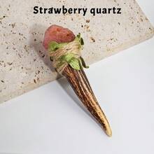 1件迷你天然宝石玫瑰石英和紫水晶水晶权杖原石女巫魔法棒精美儿童魔杖创意游戏万圣节装饰圣诞礼物春季饰品 - 原石鹿角小權杖 - 查看 21