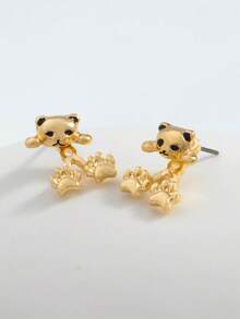 1 Đôi bông tai treo hình bàn chân mèo dành cho nữ, thiết kế sáng tạo và độc đáo, thú cưng dễ thương, tinh tế và ngọt ngào, đa năng để đeo hàng ngày - Vàng - Xem 4