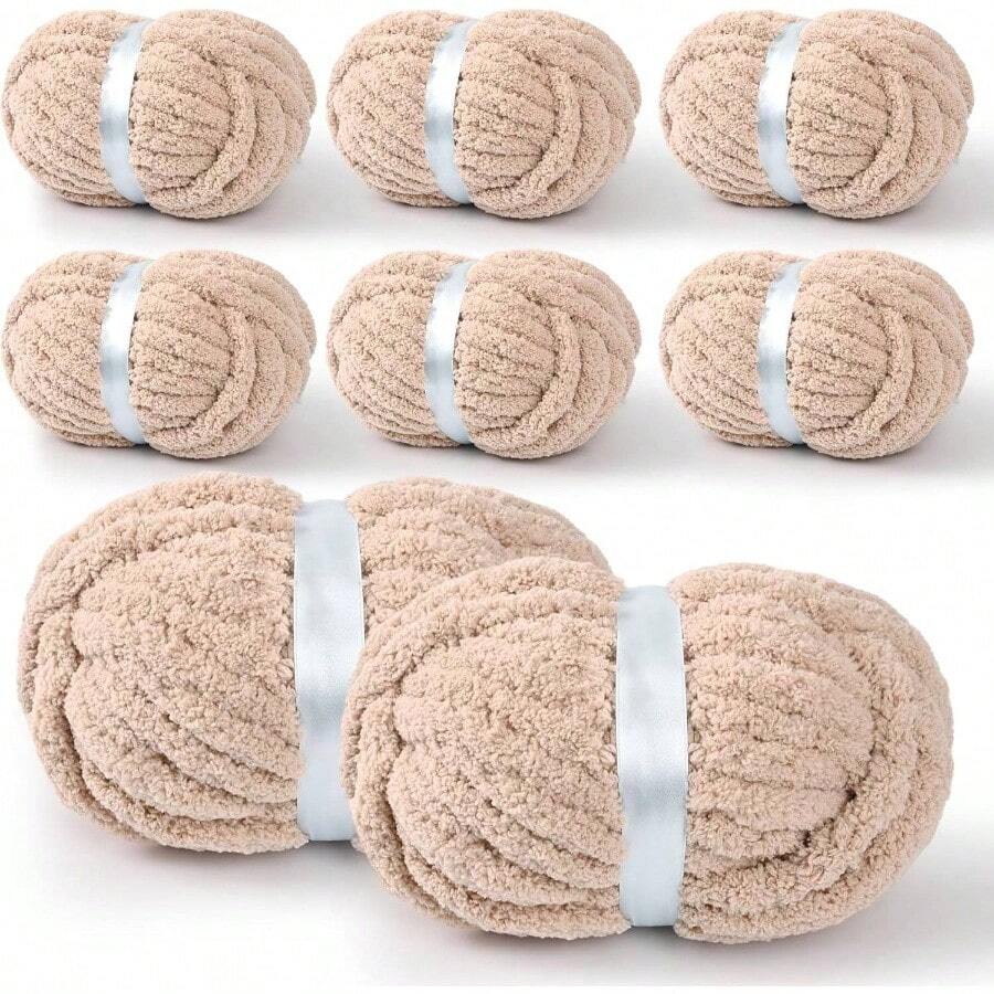 8 Packs Jumbo Chenille Chunky Yarn, 2045g 72oz 245 Yards 224m Crocheting Knitting, Handcrafts Blanket Yarn White, 8 Pack - Gói 8 + Hoa hồng nhạt - Xem 1