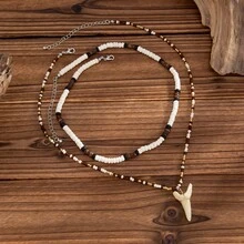 European And American Fashion Personality Imitation Shark Tooth Pendant Necklace For Men Coconut Shell Wooden Bead Clavicle Chain - Màu hỗn hợp 06219 - Xem 4