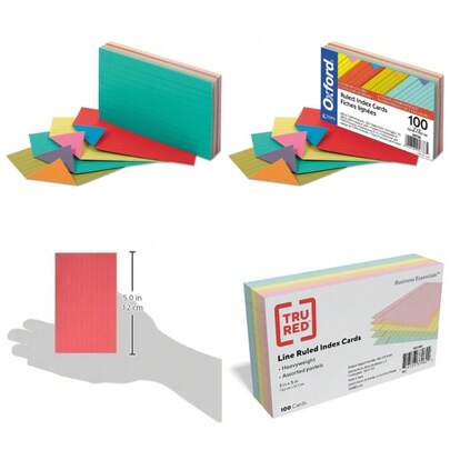 3x5 Inch Index Cards, Assorted Colors, 100-Pack For Study Notes & Flashcards