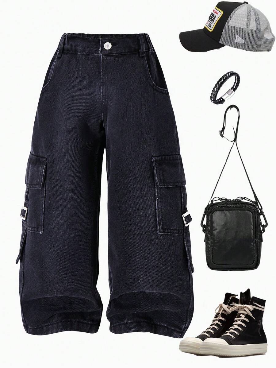 Toddler Boys' Fashionable Distressed Wash Relaxed Fit Black Denim Jeans With Pockets - Black - View 1