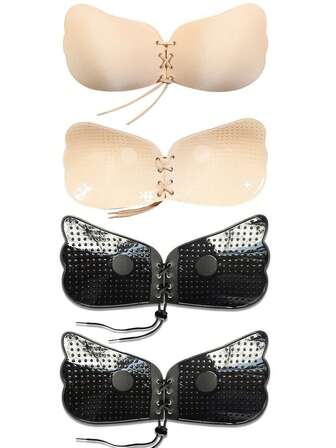 2 Pairs/1 Pair Of Adhesive Strapless Bras, Reusable Push Up Bras, Women's Adhesive Bras, Invisible Backless Bras With Nipple Covers