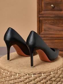 MonaNise Women's Comfortable Pointed Toe Pumps, Apricot, Navy Blue, 9cm Thin Heel, Fashion, Vacation, Travel, Casual, Versatile, Closed Toe, Brown Retro, Black - Black - View 7