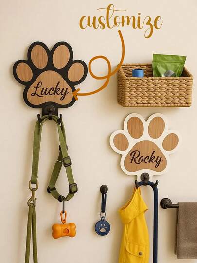 1pc Customized Leash Hook, Dog Leash Wooden Hanger, Cartoon Decorative Hook, Fashionable Cat Design, Colorful, Cute, Unique Customized Home Decor, Ideal Gift For Her, Her, Family, Friends, Pet Lovers, Pet Anniversary, Pet Birthday Decor, Carved, Fashionable, Colorful, Retro, Cute, Contract, Customized Pet, Unique, Customized, Personalized Pet Anniversary, Birthday Gift