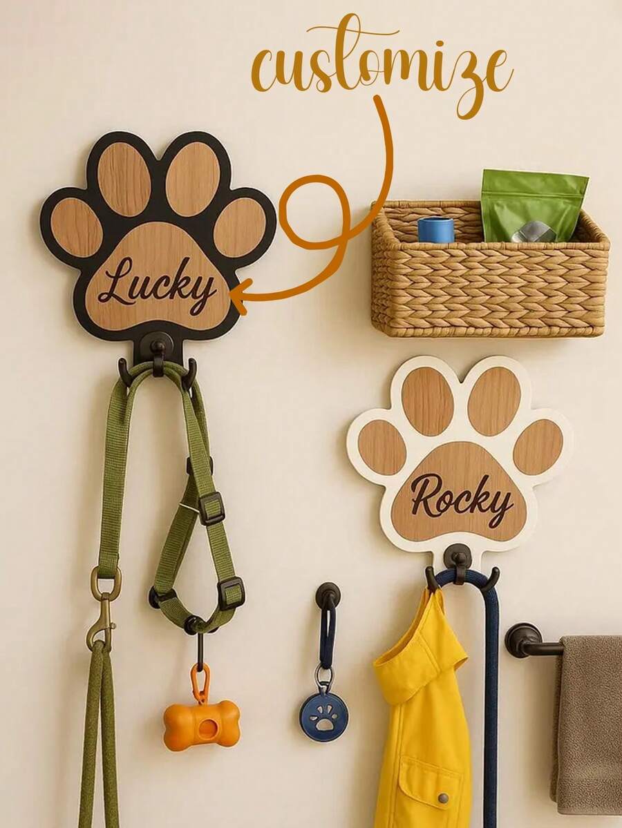 Gancho de correa personalizado, colgador de madera para correa de perro, gancho decorativo, decoración única para el hogar, amantes de las mascotas, aniversario de mascotas, decoración de cumpleaños de mascotas, tallado, regalo del día de adopción, decoración de pared