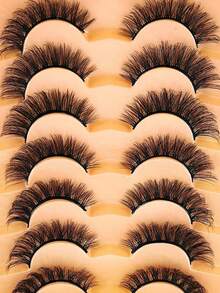 7pcs/Set Short 3D Mink Eyelashes, Russian DD Curl, Handmade, Natural Fluffy & Thick, Full Strip Eyelashes, Wholesale, Eye Makeup False Eyelashes - Black - View 7