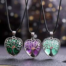 1pc Natural Stone Crystal Agate Heart-Shaped Alloy Life Tree Pendant Necklaces For The Power Of Life And Growth