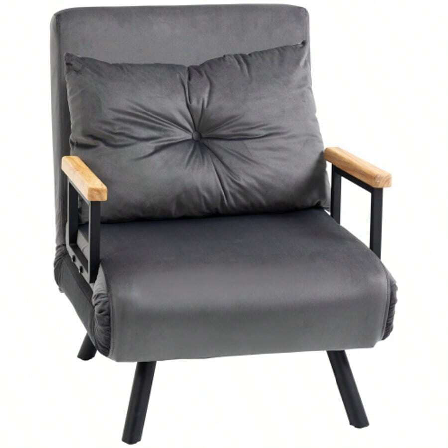 Schlafsessel Einzelsofa Mit Bettfunktion, Relaxsessel Mit Verstellbarer Rückenlehne, Samtoptik, Dunkelgrau - Dark Grey - View 1