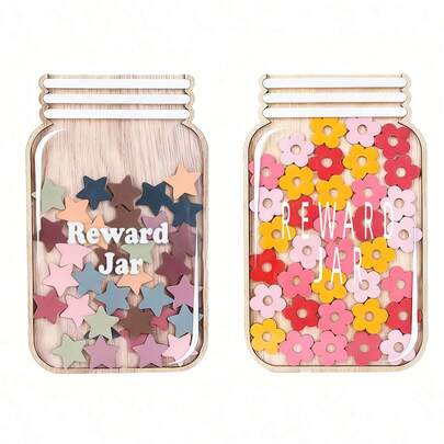 New Design Wooden Children's Reward Jar, Stars And Flowers Desktop Decoration Ornament, Children's Desk Decoration, Children's Motivation And Self-Discipline Gift